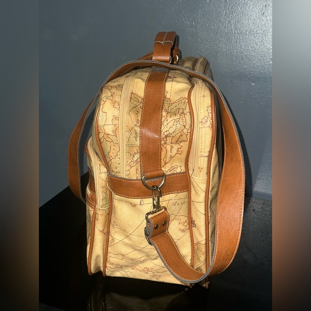 Vintage Map Print Travel Bag with Brown Accents - Picture 6 of 16